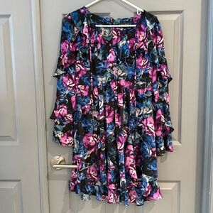 Laundry by Shelli Segal Black Dress with Blue and Purple Floral Print
